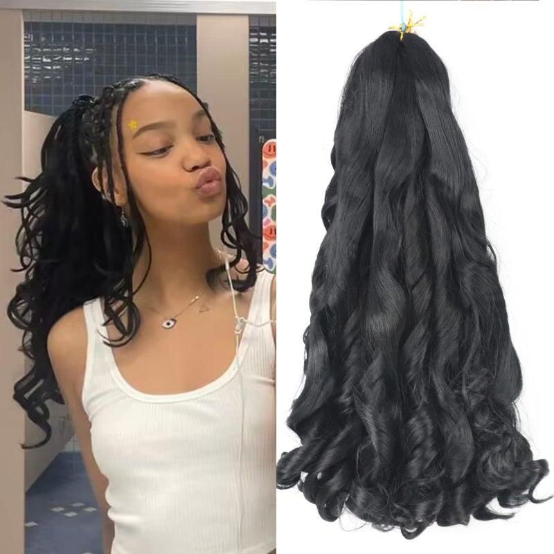 French Curly Braiding Hair 16 Inch 8 Packs Curly Braiding Hair Pre Stretched French Curl Crochet Braids Loose Wavy Curls Braiding Hair Extensions16 Inch 1B